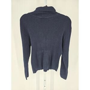 Vintage Crystal Kobe Womens Sz L Turtleneck Sweater Navy Blue Ribbed